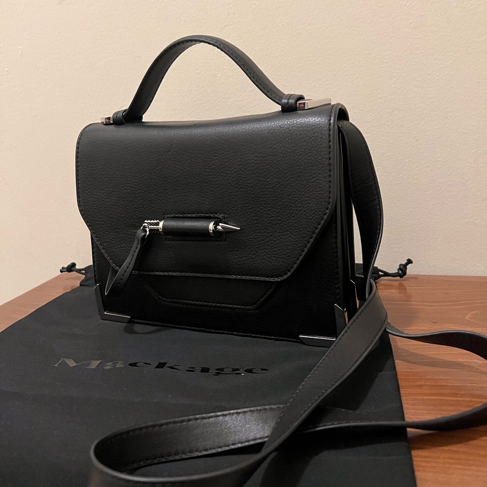 Mackage Rubie arrow pebbled black leather shoulder bag